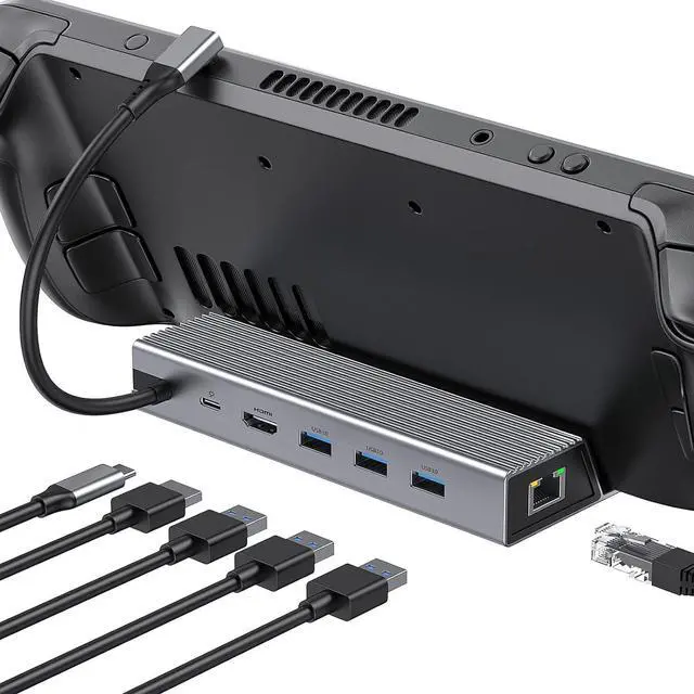 Main image of Docking Station for Steam Deck, 6-in-1 Steam Deck Dock with HDMI 2.0 4K@60Hz,1000mbps Gigabit Ethernet, 3 USB-A 3.0 and 100W Charging USB-C Port Compatible with Valve Steam Deck,ROG Alloy Dock