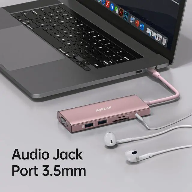 Alt view image 5 of 7 - USB C Hub Multiport Adapter for MacBook Pro/Air, USB C to HDMI 4K, USB C Dongle 9 in 1 with VGA, USB-C Port, Audio Port, PD Charging 100W and SD/TF Card Reader for HP Dell XPS or Other Type C Laptops