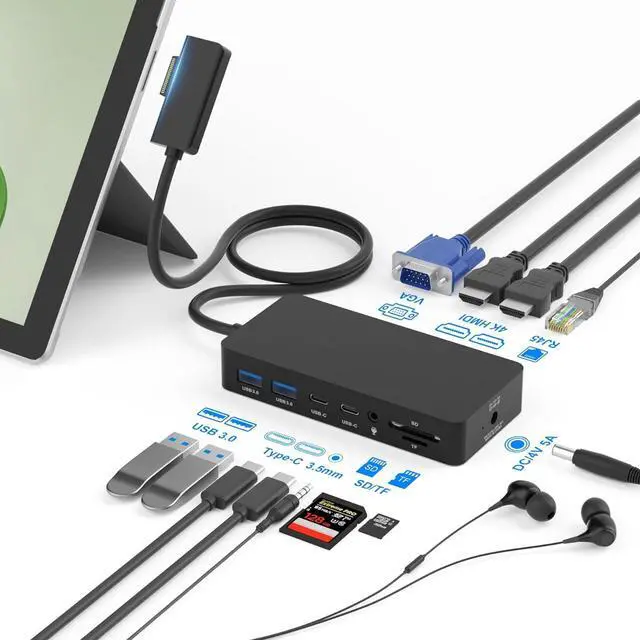 Main image of Surface Dock, Surface Docking Station, 12 in 1 Triple Display Microsoft Surface Dock with HDMI x2, VGA for Surface Pro 9/8/X/7/6/4/3, Surface Laptop 4/3/2/1/go, Surface Book 3/2, Surface Book