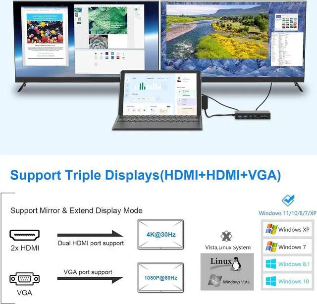 Alt view image 3 of 7 - Surface Dock, Surface Docking Station, 12 in 1 Triple Display Microsoft Surface Dock with HDMI x2, VGA for Surface Pro 9/8/X/7/6/4/3, Surface Laptop 4/3/2/1/go, Surface Book 3/2, Surface Book