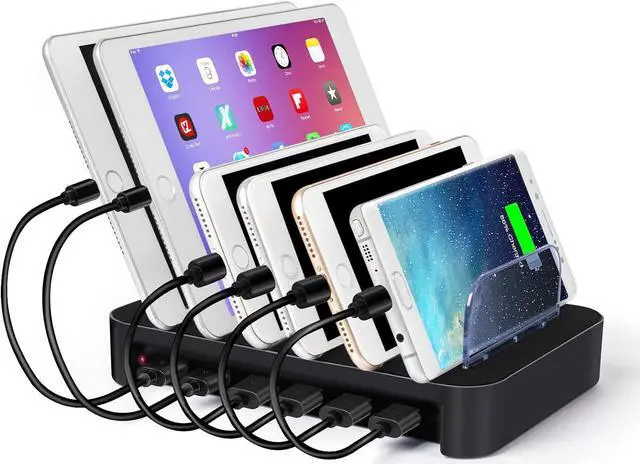Main image of CAIROCK 6 Ports USB Charging Station for Multiple Devices, Detachable Desktop Docking Charging Station Organizer Compatible with iPhone, iPad, Cell Phone, Tablets and More (Black)