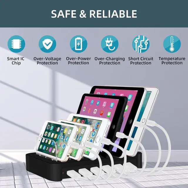 Alt view image 6 of 7 - CAIROCK 6 Ports USB Charging Station for Multiple Devices, Detachable Desktop Docking Charging Station Organizer Compatible with iPhone, iPad, Cell Phone, Tablets and More (Black)