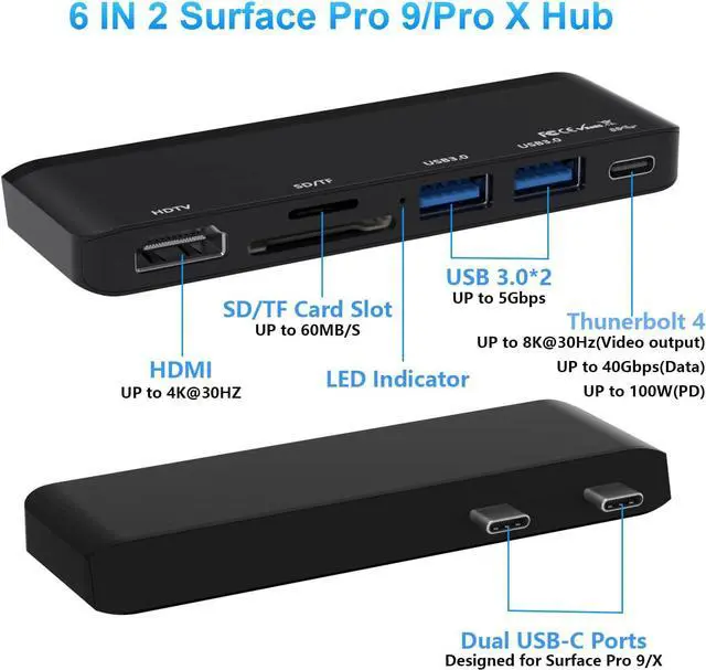 Alt view image 2 of 7 - Surface Pro 9 Accessories, Surface Pro 9 Docking Station with 4K HDMI, USB-C Thunerbolt 4 (Display+Data+PD Charging), 2 USB 3.0, SD/TF Card Reader for Surface Pro 9/Prox