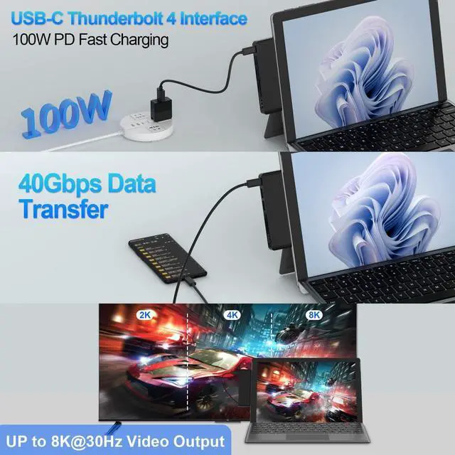 Alt view image 4 of 7 - Surface Pro 9 Accessories, Surface Pro 9 Docking Station with 4K HDMI, USB-C Thunerbolt 4 (Display+Data+PD Charging), 2 USB 3.0, SD/TF Card Reader for Surface Pro 9/Prox