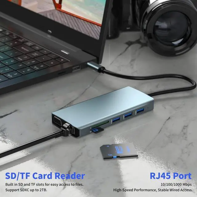 Alt view image 7 of 7 - USB C Docking Station, 12 in 1 USB-C Hub, 3 Monitor Type-C to 4K Dual HDMI+VGA Adapter, Laptop Docking Station Multiport 100W PD, 3*USB3.0+USB2.0,1000M RJ45 for HP/MacBook/Dell/Lenovo laptops