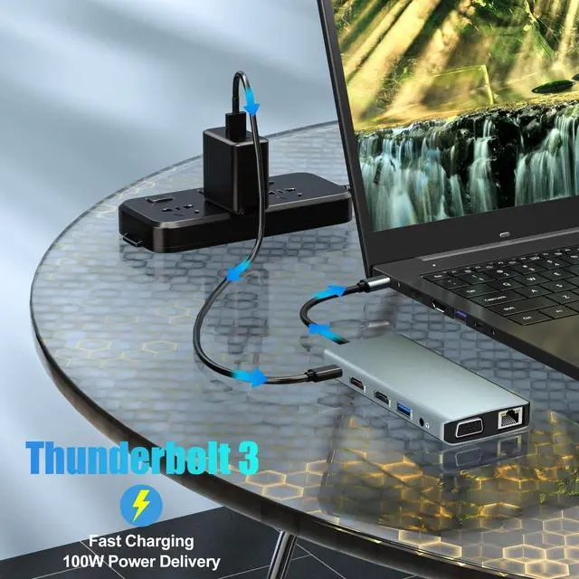 Alt view image 5 of 7 - USB C Docking Station, 12 in 1 USB-C Hub, 3 Monitor Type-C to 4K Dual HDMI+VGA Adapter, Laptop Docking Station Multiport 100W PD, 3*USB3.0+USB2.0,1000M RJ45 for HP/MacBook/Dell/Lenovo laptops
