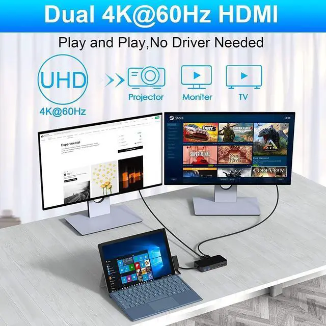 Alt view image 6 of 7 - 12 in 1 Surface Dock (2*HDMI +VGA), Microsoft Surface pro Docking Station Triple Display, Surface pro Accessories for Surface Pro 8/X/7/6/5/4/3, Surface Laptop 4/3/2/go, Surface Book 3/2, Surface Book