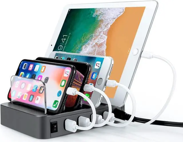 Main image of USB Charging Station 4 Port 24W Fast Charging Stations for Multiple Devices Organizer Desktop Docking Station Compatible with iPhone, iPad, Tablet Ect, Black, LMH-PW016-4.8¡­
