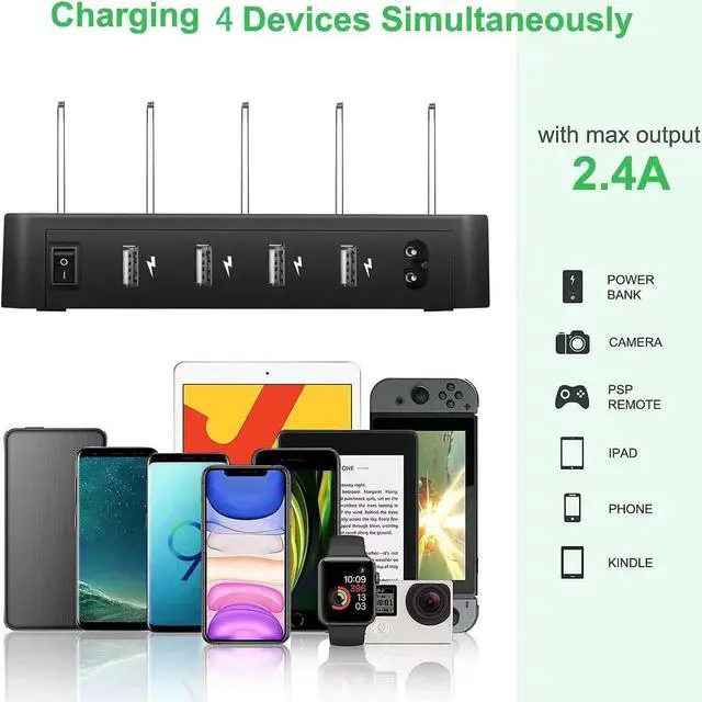 Alt view image 2 of 6 - USB Charging Station 4 Port 24W Fast Charging Stations for Multiple Devices Organizer Desktop Docking Station Compatible with iPhone, iPad, Tablet Ect, Black, LMH-PW016-4.8¡­
