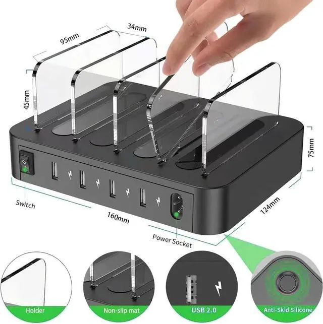 Alt view image 3 of 6 - USB Charging Station 4 Port 24W Fast Charging Stations for Multiple Devices Organizer Desktop Docking Station Compatible with iPhone, iPad, Tablet Ect, Black, LMH-PW016-4.8¡­
