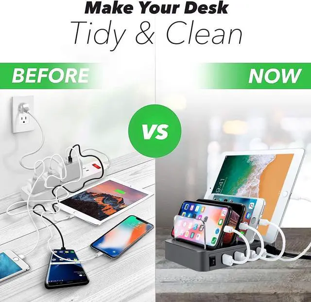 Alt view image 4 of 6 - USB Charging Station 4 Port 24W Fast Charging Stations for Multiple Devices Organizer Desktop Docking Station Compatible with iPhone, iPad, Tablet Ect, Black, LMH-PW016-4.8¡­