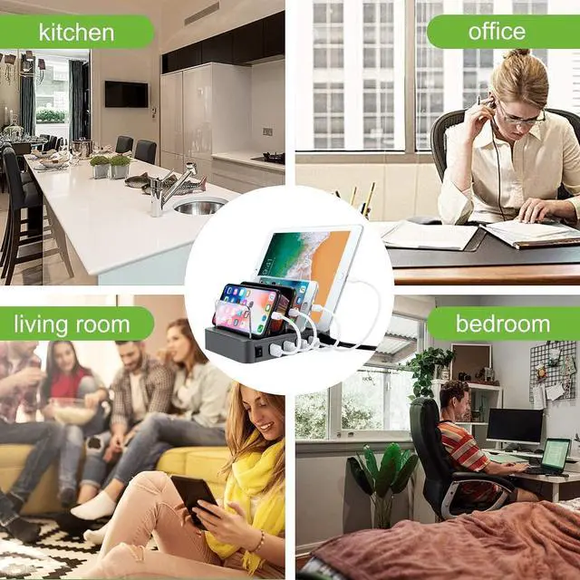 Alt view image 5 of 6 - USB Charging Station 4 Port 24W Fast Charging Stations for Multiple Devices Organizer Desktop Docking Station Compatible with iPhone, iPad, Tablet Ect, Black, LMH-PW016-4.8¡­