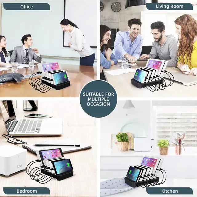 Alt view image 7 of 7 - CAIROCK 6 Ports USB Charging Station for Multiple Devices, Detachable Desktop Docking Charging Station Organizer Compatible with iPhone, iPad, Cell Phone, Tablets and More (Black)