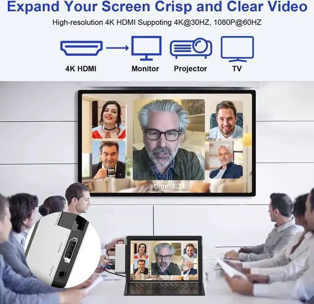 Alt view image 3 of 7 - Surface Pro 9/Pro 11 USB Hub Docking Station with 4K HDMI, USB-C Thunerbolt 4(8K@30Hz Video+40G Data+100W Power), 100M RJ45, 2X USB3.0, SD, TF, 3.5mm Audio, Triple Display for Surface Pro 11/10/9/X
