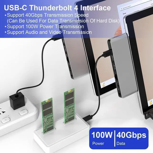 Alt view image 5 of 7 - Surface Pro 9/Pro 11 USB Hub Docking Station with 4K HDMI, USB-C Thunerbolt 4(8K@30Hz Video+40G Data+100W Power), 100M RJ45, 2X USB3.0, SD, TF, 3.5mm Audio, Triple Display for Surface Pro 11/10/9/X