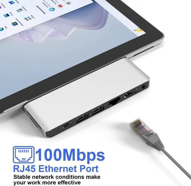 Alt view image 6 of 7 - Surface Pro 9/Pro 11 USB Hub Docking Station with 4K HDMI, USB-C Thunerbolt 4(8K@30Hz Video+40G Data+100W Power), 100M RJ45, 2X USB3.0, SD, TF, 3.5mm Audio, Triple Display for Surface Pro 11/10/9/X