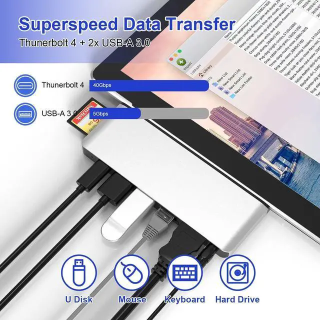 Alt view image 7 of 7 - Surface Pro 9/Pro 11 USB Hub Docking Station with 4K HDMI, USB-C Thunerbolt 4(8K@30Hz Video+40G Data+100W Power), 100M RJ45, 2X USB3.0, SD, TF, 3.5mm Audio, Triple Display for Surface Pro 11/10/9/X