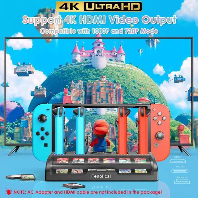 Alt view image 2 of 6 - Fenolical TV Switch Dock Station for Nintendo Switch/OLED with Joycon Controller Charging, Support 4K/1080P HDMI Switch Charger Docking Station for Switch Accessories with 12 Game Slots, Black