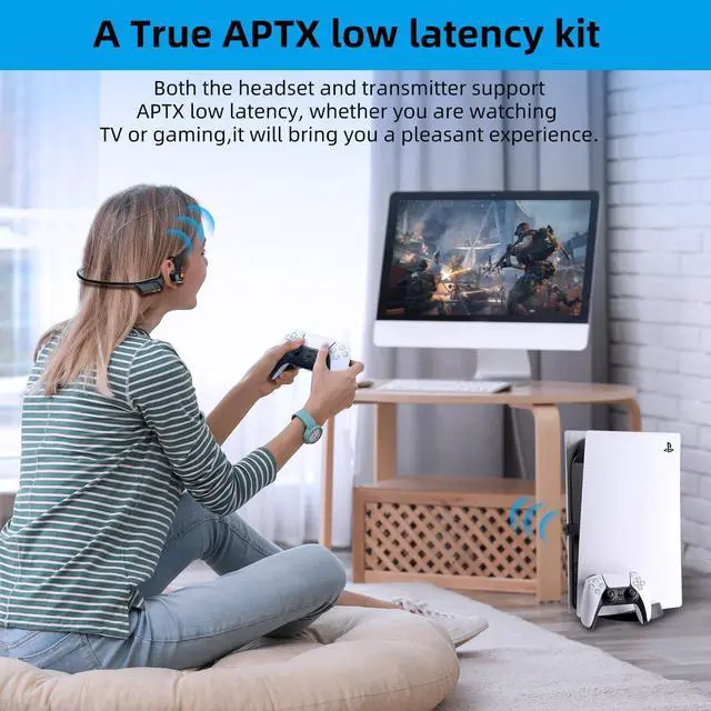 Alt view image 2 of 7 - ZIOCOM Bone Conduction Headphone, Open Ear Headphone with Mic and Noise Canceling, aptX-LL Bluetooth Wireless Headset with USB-A Dongle, Compatible with PS4/PS5/PC/Online Teaching/Meeting/Call Center