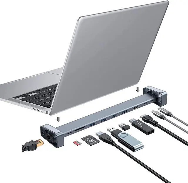Main image of USB C Laptop Docking Station Stand, 9 Multi Port USB C Hub with 100W PD, 4K HDMI, 4 USB 3.0, TF/SD Card Reader, LAN Gigabit Ethernet, Universal Laptop Dock for MacBook M2 M1/Dell/HP/Surface/Lenovo
