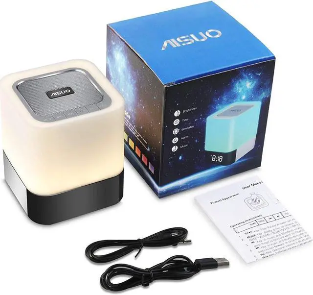 Alt view image 6 of 7 - Aisuo Night Light-5 in 1 Bedside Lamp with Bluetooth Speaker, 12/24H Digital Calendar Alarm Clock, Touch Control, Support TF and SD Card, Music Player, Gift for Girls Boys Teens,Warm White