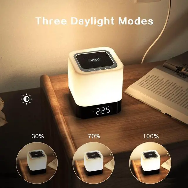 Alt view image 7 of 7 - Aisuo Night Light-5 in 1 Bedside Lamp with Bluetooth Speaker, 12/24H Digital Calendar Alarm Clock, Touch Control, Support TF and SD Card, Music Player, Gift for Girls Boys Teens,Warm White