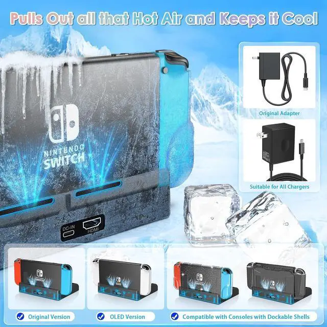 Alt view image 5 of 6 - TV Switch Dock Station for Nintendo Switch/Switch OLED, Support 4K/1080P HDMI Switch Charger Docking Station for Joycon Controller Switch Accessories for PS3 Skins with 12 Game Slots (Black)