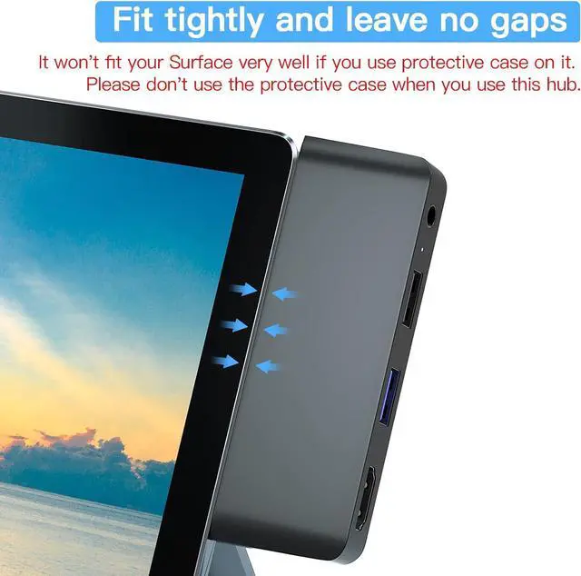 Alt view image 6 of 7 - 4 in 2 Surface Go1/ Go2/ Go3 Adapter USB Hub Docking Station, USB-C + 3.5mm Jack to 1 x USB 2.0 + 1 x USB 3.0 + HDMI + 1 x 3.5mm Audio Jack, Compatible with Microsoft Surface Go1/ Go2/ Go3 Only