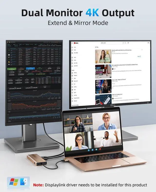 Alt view image 2 of 7 - Displaylink Docking Station Dual Monitor,10 in 1 10Gbps USB C Hub Multiple Adapter for MacBook/Dell/HP/Surface/Lenovo Laptop Docking Station with 2 HDMI 4K,2 PD 4K, Ethernet,USB 3.2,Mic/Audio,100W PD