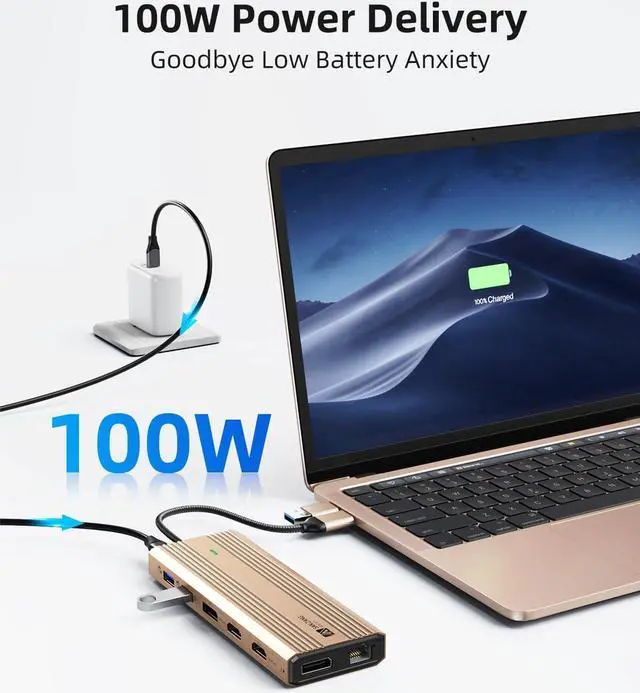 Alt view image 6 of 7 - Displaylink Docking Station Dual Monitor,10 in 1 10Gbps USB C Hub Multiple Adapter for MacBook/Dell/HP/Surface/Lenovo Laptop Docking Station with 2 HDMI 4K,2 PD 4K, Ethernet,USB 3.2,Mic/Audio,100W PD