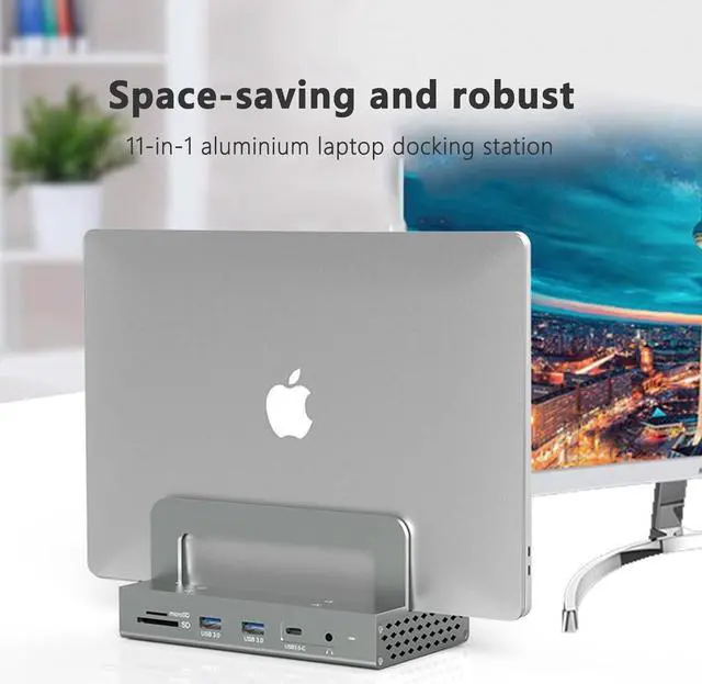 Alt view image 4 of 7 - Zoravson 11 in 1 USB C Docking Station with Laptop Stand,100W Power Delivery with USB 3.0, USB 2.0, USB C, Hdmi2.0, Rj45 Ethernet, SD Card Reader/TF Port,Vertical Storage Desk Organizer