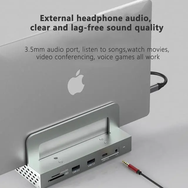 Alt view image 6 of 7 - Zoravson 11 in 1 USB C Docking Station with Laptop Stand,100W Power Delivery with USB 3.0, USB 2.0, USB C, Hdmi2.0, Rj45 Ethernet, SD Card Reader/TF Port,Vertical Storage Desk Organizer