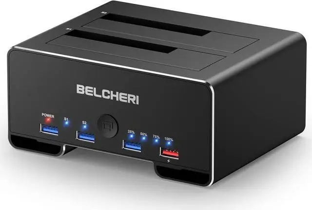Main image of BELCHERI Hard Drive Docking Station, USB 3.2 Gen 1 Hard Drive Dock for 2.5 or 3.5 inch SATA HDD SSD, Aluminum HDD Docking Station with 3 USB A Ports and One Charging Port, Support Offline Clone