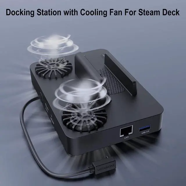 Alt view image 3 of 7 - MEDIRONE Docking Station Compatible with Steam Deck: 6-in-1 Dock Station with Cooling Fan, HDMI 2.0 4K@60Hz, Gigabit Ethernet, 3 USB 3.0 Ports, 100W Speed Charging USB-C Port for Valve Steam Deck