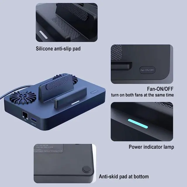 Alt view image 5 of 7 - MEDIRONE Docking Station Compatible with Steam Deck: 6-in-1 Dock Station with Cooling Fan, HDMI 2.0 4K@60Hz, Gigabit Ethernet, 3 USB 3.0 Ports, 100W Speed Charging USB-C Port for Valve Steam Deck