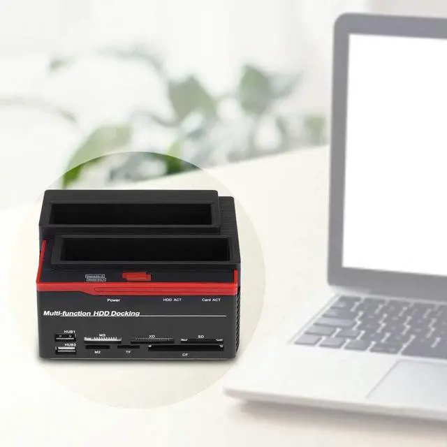 Alt view image 3 of 7 - SATA IDE HDD Docking Station,Dual-Bay 2.5"/3.5" SATA & IDE HDD Enclosure Docking Station 12V 3A USB2.0 Hub Card Reader with LED Indicator,US Plug