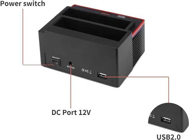 Alt view image 4 of 7 - SATA IDE HDD Docking Station,Dual-Bay 2.5"/3.5" SATA & IDE HDD Enclosure Docking Station 12V 3A USB2.0 Hub Card Reader with LED Indicator,US Plug