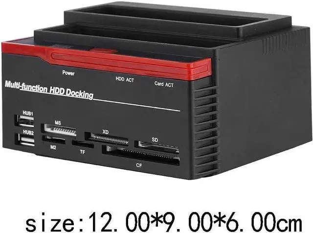 Alt view image 5 of 7 - SATA IDE HDD Docking Station,Dual-Bay 2.5"/3.5" SATA & IDE HDD Enclosure Docking Station 12V 3A USB2.0 Hub Card Reader with LED Indicator,US Plug
