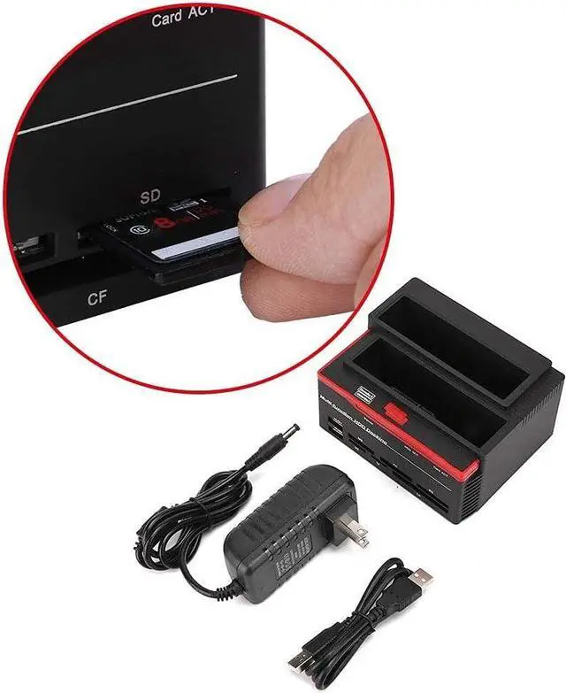 Alt view image 6 of 7 - SATA IDE HDD Docking Station,Dual-Bay 2.5"/3.5" SATA & IDE HDD Enclosure Docking Station 12V 3A USB2.0 Hub Card Reader with LED Indicator,US Plug