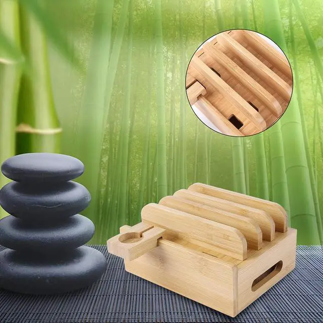 Alt view image 4 of 7 - Bamboo Wood Desktop Organizer Charging Docking Station Charger Holder Cradle Charge Stand Compatible with iPhone 12 11 Pro Max XS XR X 8 7 6S 6 Plus iPad Apple Watch 2 3 4 iWatch Smartphones & Tablets