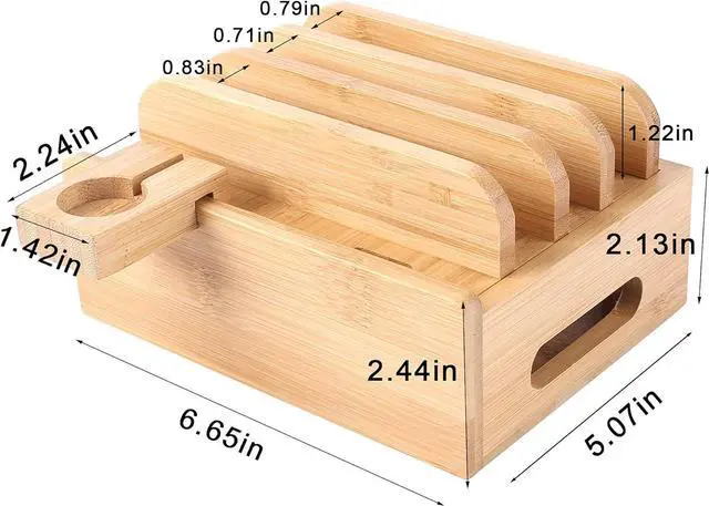 Alt view image 6 of 7 - Bamboo Wood Desktop Organizer Charging Docking Station Charger Holder Cradle Charge Stand Compatible with iPhone 12 11 Pro Max XS XR X 8 7 6S 6 Plus iPad Apple Watch 2 3 4 iWatch Smartphones & Tablets