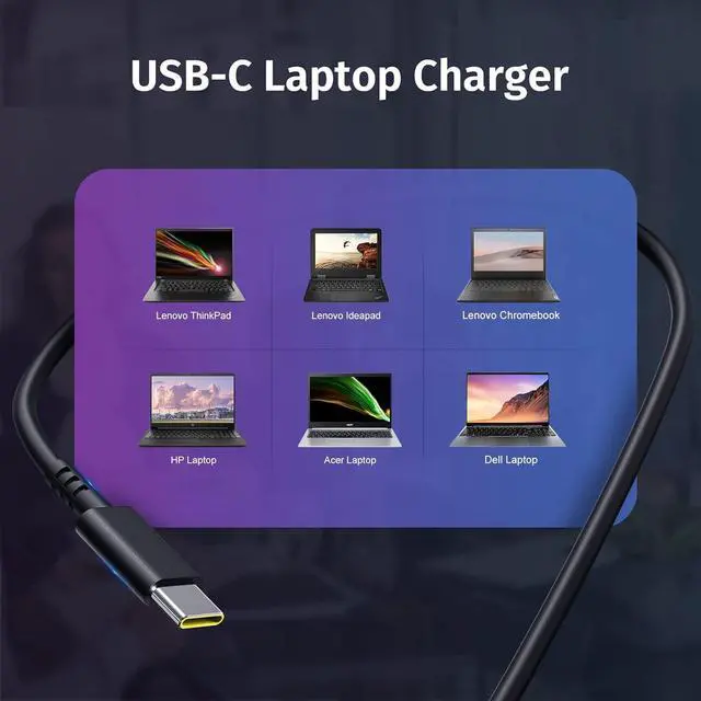 Alt view image 3 of 7 - 65W 45W USB-C Laptop Charger for Lenovo ThinkPad T480 T490 T480s T580s E480 E580 Chromebook C330 S340 730S Yoga C940 C930 for Acer Spin Swift for HP for Dell Latitude XPS Adapter Type C Power Supply