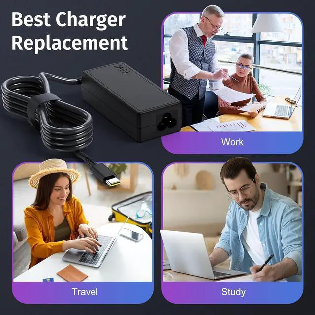 Alt view image 7 of 7 - 65W 45W USB-C Laptop Charger for Lenovo ThinkPad T480 T490 T480s T580s E480 E580 Chromebook C330 S340 730S Yoga C940 C930 for Acer Spin Swift for HP for Dell Latitude XPS Adapter Type C Power Supply