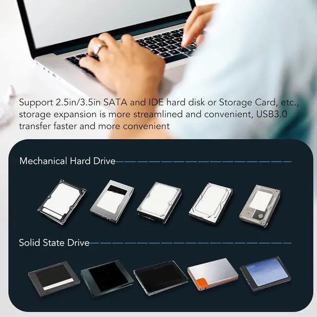 Alt view image 2 of 7 - Dual Bay External Hard Drive Dock, Support 20TB 6Gbps, Hot Swap, USB 3.0, 2 USB3.0 Expansion Ports, Transparent Black, for PC, TV, Router (US Plug)