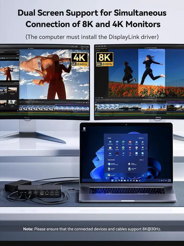 Alt view image 4 of 7 - DisplayLink Docking Station with 150W Power Adapter, 18 in 1 MacBook Dock Extend 8K & 4K Quad Display(3DP+3HDMI) with Ethernet, USB A & USB C, Support Windows & MacOS MST Mode