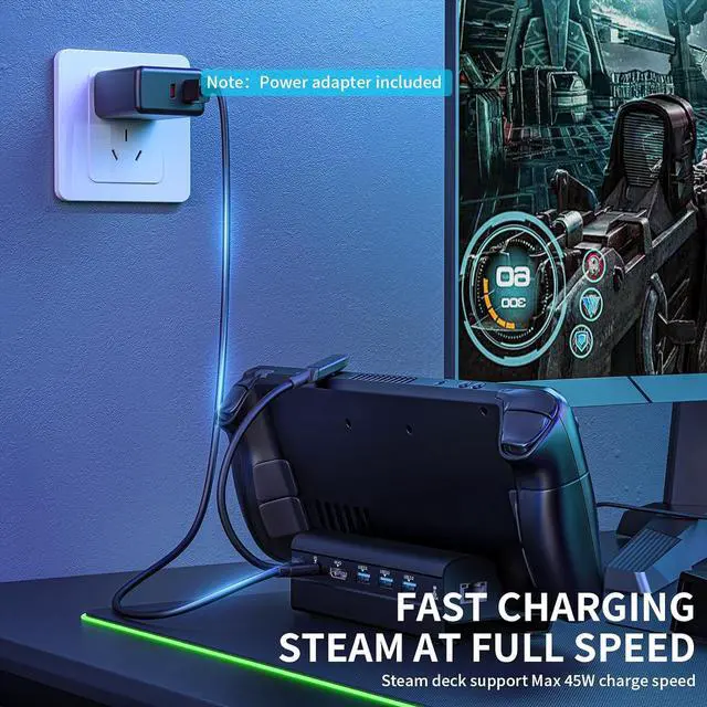 Alt view image 6 of 7 - Docking Station for Steam Deck, 6-in-1 ROG Ally & Steam Deck Docking Station with 45W Charger, HDMI 2.0 4K@60Hz, Gigabit Ethernet 1000Mbps, 3 USB-A 3.0 and USB-C PD Compatible with Steam Deck Rog Ally