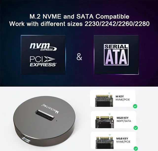 Alt view image 2 of 6 - Mackertop M.2 NVMe & SATA to USB C Docking Station, M.2 SSD to USB A C Reader Adapter for 2280 2260 2242 2230 Enclosure, Fits Both M.2 (M Key, B+M Key) NVMe and SATA NGFF SSDs Aluminum Alloy