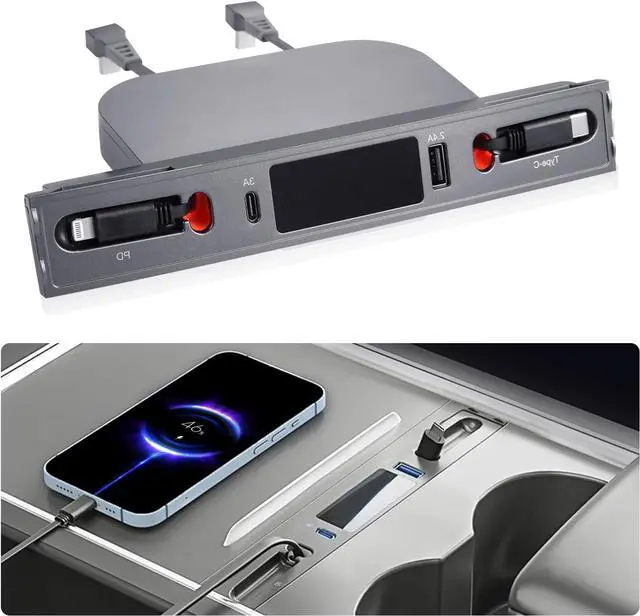 Main image of Car Charger Multi Port for Tesla Model 3/Y 2021-2023, USB Hub for Tesla Model 3/Y Retractable Hub Docking Station Center Console USB Hub Docking Station for Tesla
