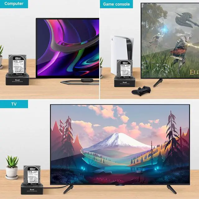 Alt view image 2 of 7 - ikuai USB 3.0 to SATA Dual Bay Hard Drive Dock for 2.5"/ 3.5" SATA HDD SSD I/II/III with Offline Clone, Duplicator Function External Hard Drive Docking Station (UASP & 2x16TB Supported)