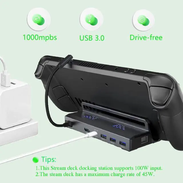 Alt view image 3 of 7 - Dock for Steam Deck 6 in 1, TV Video Adapter with 4K@60Hz HDMI 2.0/PD USB-C/RJ45 Ethernet/3 USB 3.0, Video TV Docking for Dock Station Stand Accessory